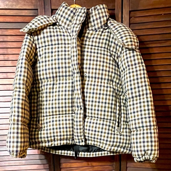 Mango Wool Plaid Puffer Quilted Jacket with detachable hood. - Picture 1 of 3
